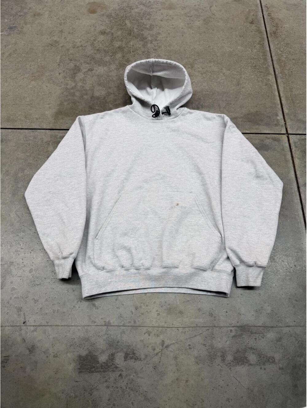 vintage carhartt light grey heavyweight small logo hoodie size large